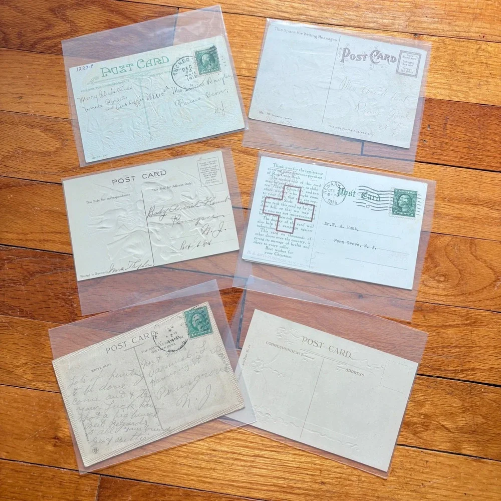 Vintage Postcard Lot 6 Christmas Holiday Cards 1910s Embossed Santa Angel